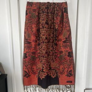 Wool And Cashmere Red Shawl Wrap Italy 26”X 70”